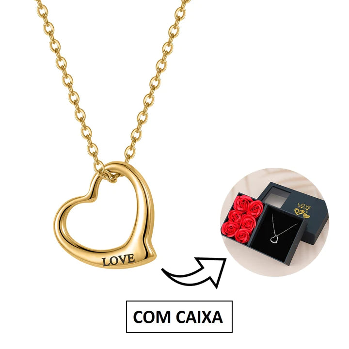 Colar Love + Caixa Com 6 Rosas